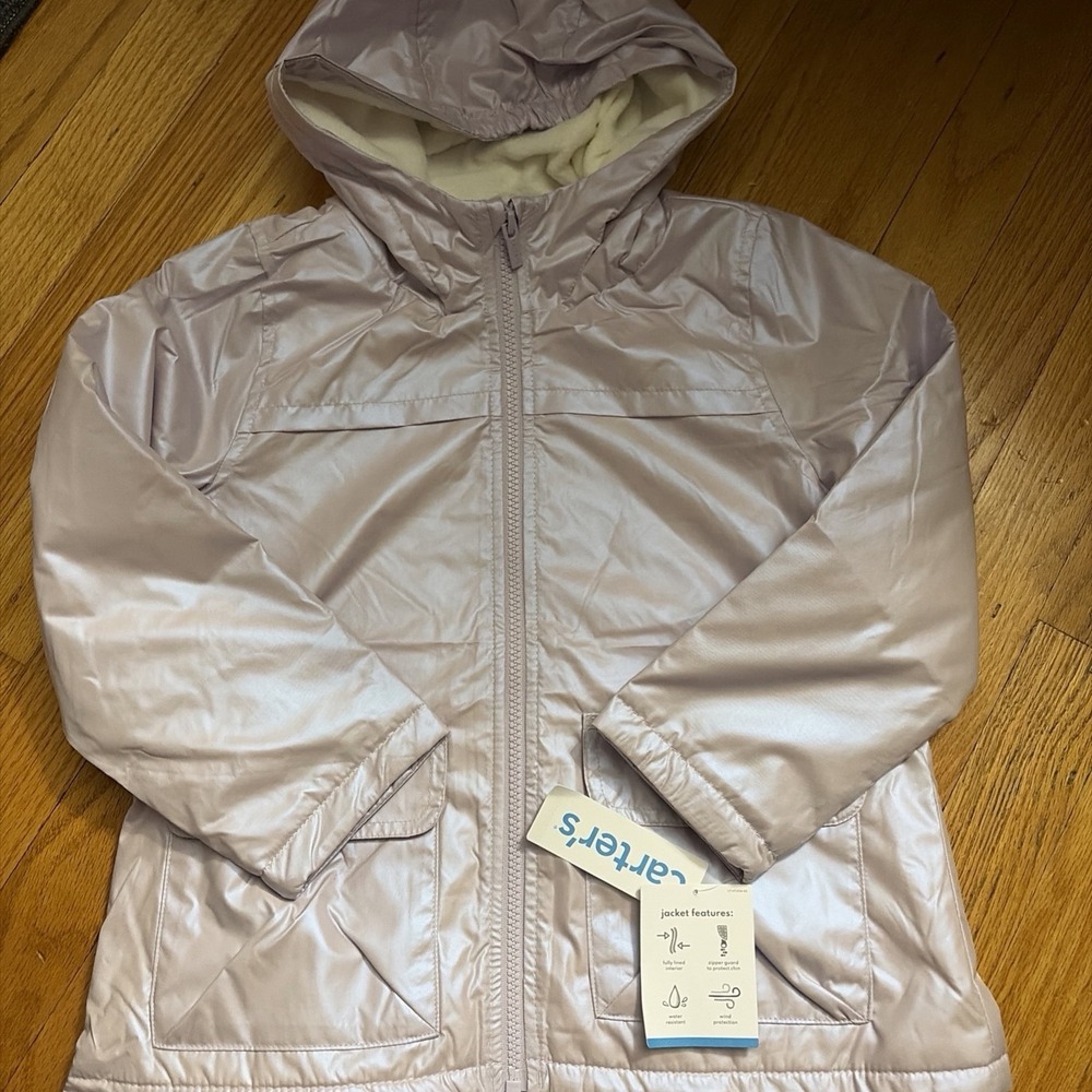 Carter's Girls Size 6 Lightweight Fleece Lined Hooded Jacket Metallic Lavender